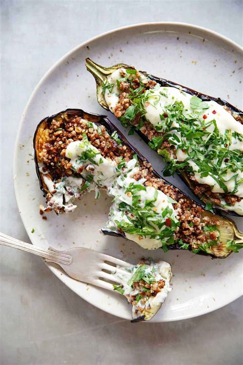 Lexi S Clean Kitchen Loaded Grilled Eggplant With Creamy Herb Sauce