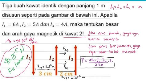 Menghitung Besar Dan Arah Gaya Magnetik Di Kawat 2 Yang Berada Di Tengah Kawat 1 Dan 3 Youtube