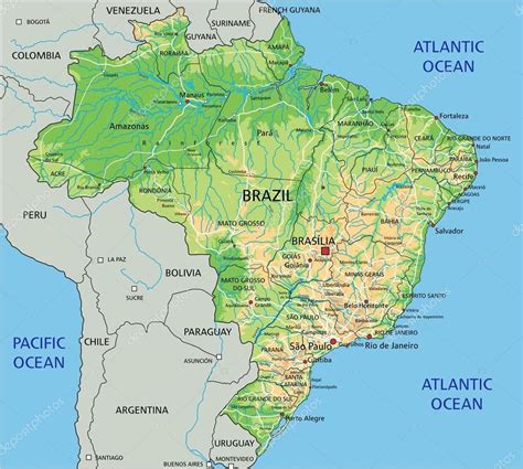 High Detailed Brazil Physical Map With Labeling Brazil Map Physical