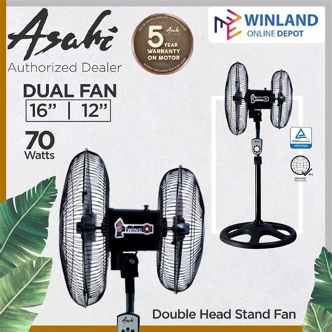 Genuine Asahi By Winland Twingo Double Head Stand Fan Electric Fan W