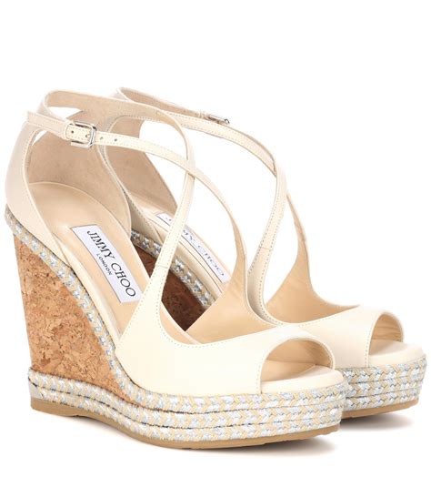 Jimmy Choo Dakota 120 Leather Wedge Sandals In White Lyst