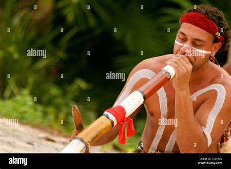 Aboriginal Man Playing The Didgeridoo In Australia Stock Photo Alamy