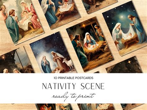 Nativity Scene Cards Digital Paper Scrapbook Cards 10 High-quality ...