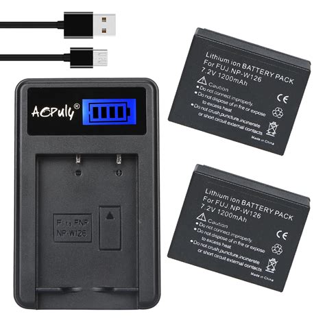 Aopuly 2pcs Batteries Np W126 Np W126 Battery Usb Lcd Charger For