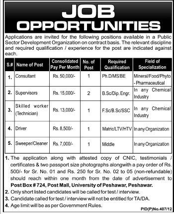 PO Box 724 Post Mall University Of Peshawar Jobs 2012 In A Public