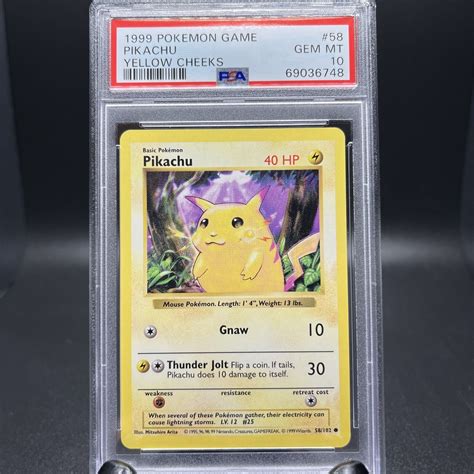 Mavin PSA 10 Shadowless Yellow Cheeks Pikachu Base Set Pokemon Card