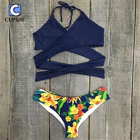 Cupshe Flower Bomb Cross Bikini Set Women Summer Sexy Swimsuit Ladies Beach Bathing Suit