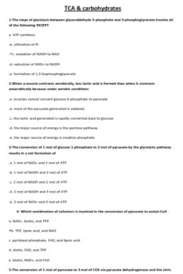 Biochemistry MCQs Cetric Acid Cycle Dr Notes