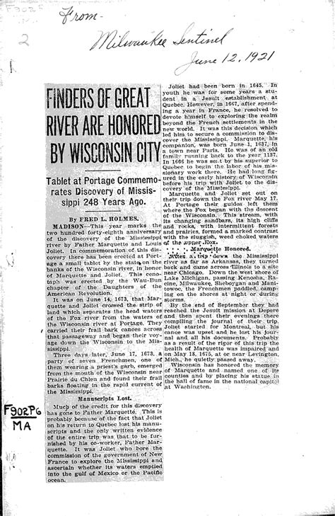 Mark Old Portage Newspaper Articleclipping Wisconsin Historical