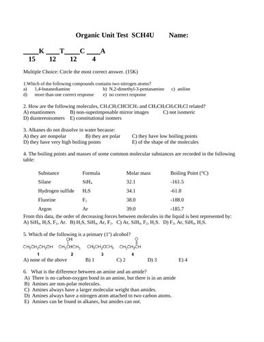 Full Year Test Package Grade 12 Chemistry 20 Assessments With Answers