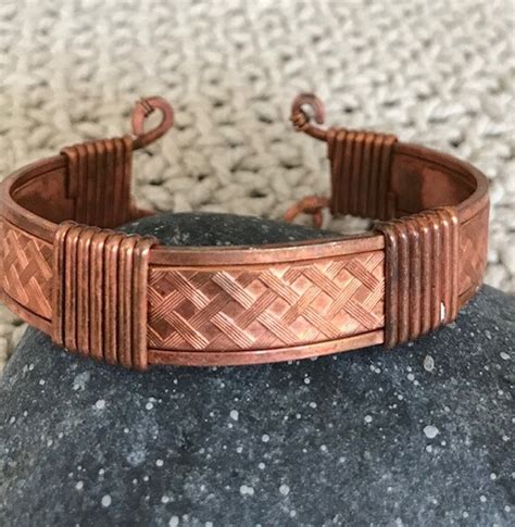 Vintage Copper Cuff With Etched Design Handmade S Gem