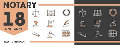 Premium Vector Notary Line Icons Of Lawyer Firm Or Legal Attorney