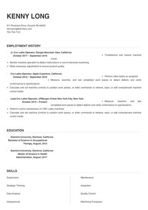 Cnc Lathe Operator Resume Sample Tips Online Resume Builder