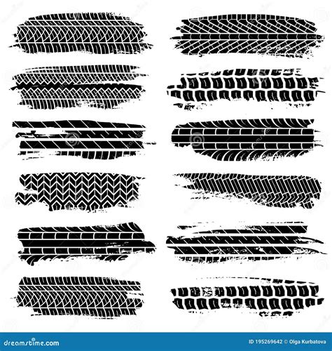 Grunge Tire Tracks Car Motorcycle Tires Elements Set Grunge Tractor