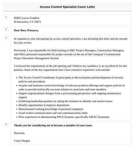 Access Control Specialist Cover Letter Velvet Jobs