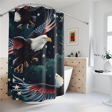 Eagle With American Flag Shower Curtain Eagle Art Bathroom Curtain