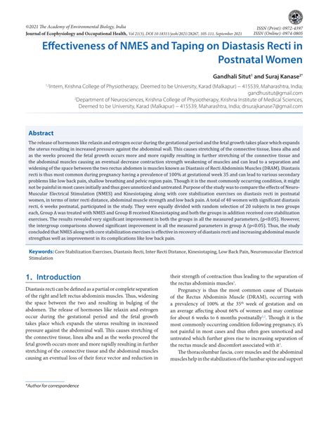 Pdf Effectiveness Of Nmes And Taping On Diastasis Recti In Postnatal