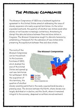 The Missouri Compromise Worksheet Activity Homework No Prep By Legend