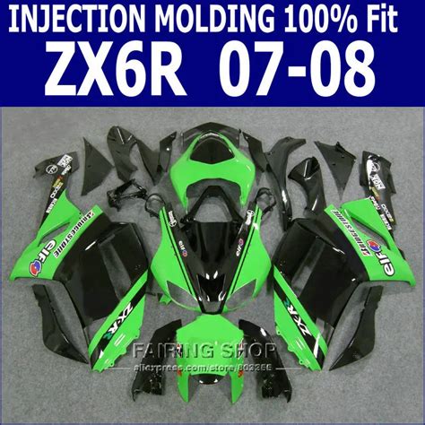 สีเขียวสีดำzx6r 2007 2008 Fairing Kitสำหรับkawasaki Ninja 07 08