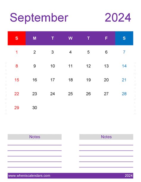 September 2024 Calendar Printable Vertical Monthly Calendar