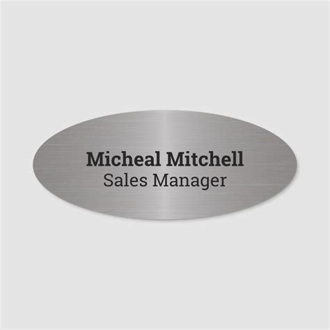 Brushed Metal Aluminum Looking Company Employee Name Badge With Custom