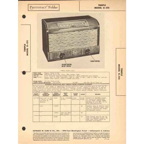 Temple Model G Tube Am Radio Receiver Sams Photofact Manual On