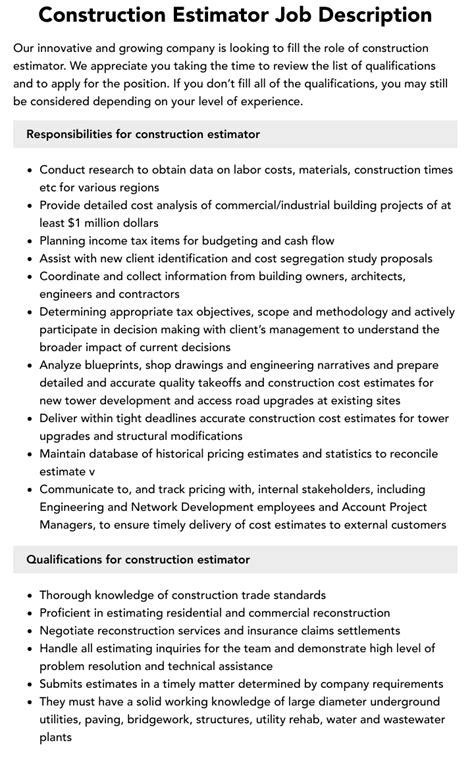 Roles and responsibilities of estimator in construction