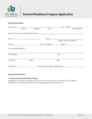 Fillable Online Pastoral Residency Program Application Fax Email Print