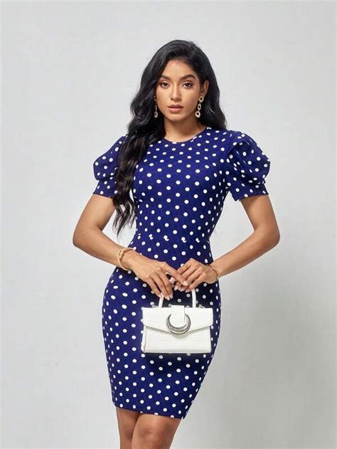 Shein Clasi Polka Dot Puff Sleeve Bodycon Dress Shein Usa