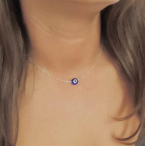 Evil Eye Necklace Protection Necklace Tiny Blue Evil Eye Etsy