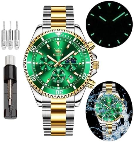 OLEVS Green Dial Watches For Men Fashion Analog Quartz Waterproof