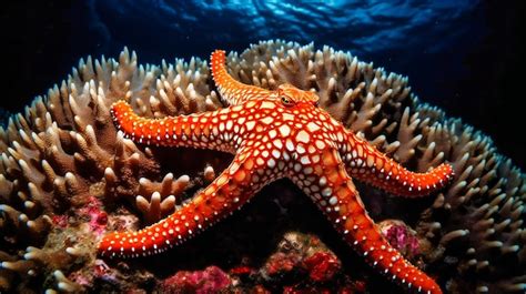 Premium AI Image | A starfish sits on top of coral reef above the waters