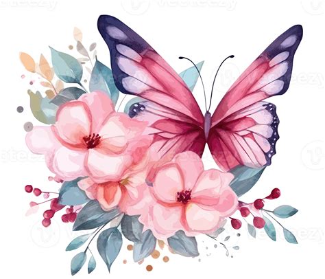 Watercolor Colorful Butterfly And Flower 23657807 PNG