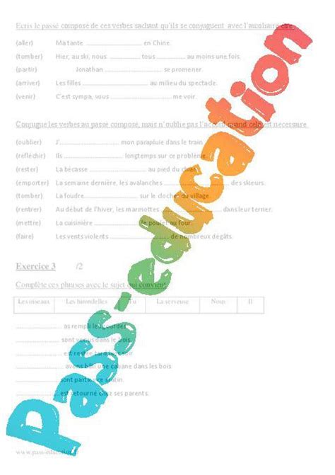 Exercice Le Pass Compos Cm Le Passe Compose Lutin Bazar