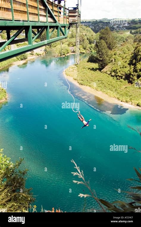 Jumping From Platform At Taupo Bungy New Zealand Stock Photo Alamy