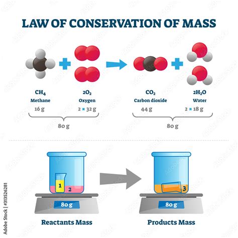 Law Of Conservation Of Mass Vector Illustration Labeled Educational Scheme Stock Vector Adobe