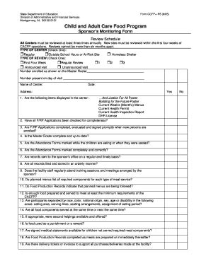 Cacfp Sponsor Monitoring Form Pdf Docs Alsde Fill And Sign