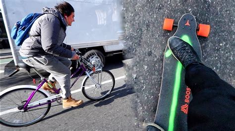 Motorized Skateboard Vs Bike In Nyc Youtube