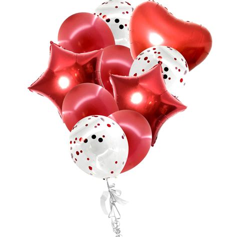 SET GLOBOS METALICOS LATEX Y CRISTAL CON CONFETTI ROJO X10U