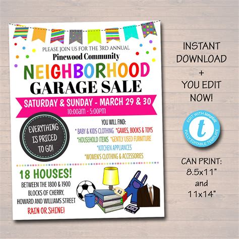 Editable Garage Sale Flyer Printable Pta Pto Flyer School Church