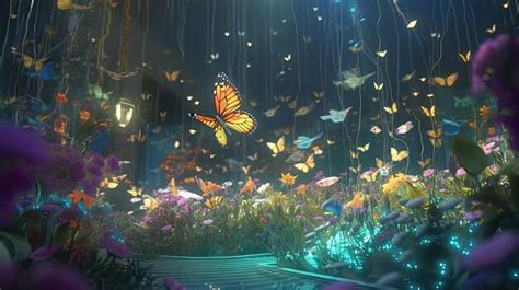 Premium AI Image | A butterfly is flying over a garden full of butterflies.