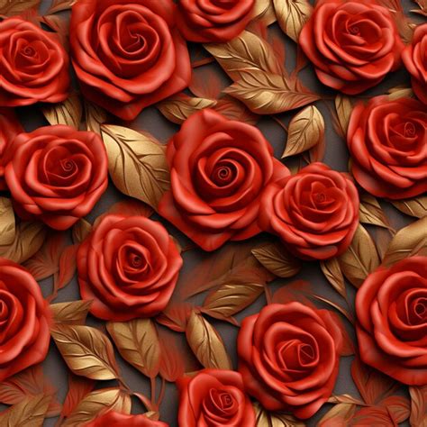 Premium AI Image There Are Many Red Roses With Gold Leaves On Them