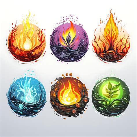 Premium Photo | Grass Fire Water Type Emblems 2D Vector 35 Abstract ...