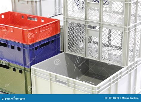 Large Plastic Boxes. Industrial Size Plastic Containers Stock Photo ...