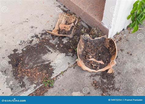 Flower Pots Broken Flower Pot Old Derelict Flowerpot Fracture Stock