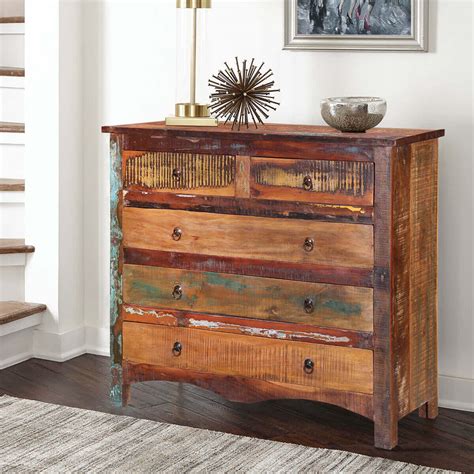 Jamestown Rustic Solid Reclaimed Wood 5 Drawer Bedroom Dresser