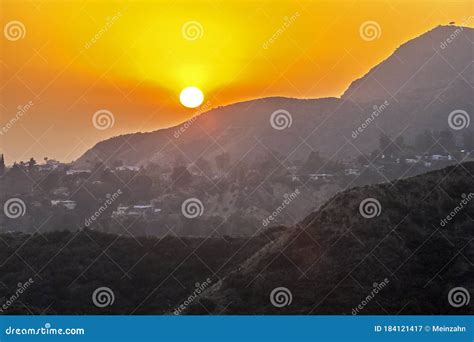 Sunset in Hollywood Mountains Stock Image - Image of purple, america ...