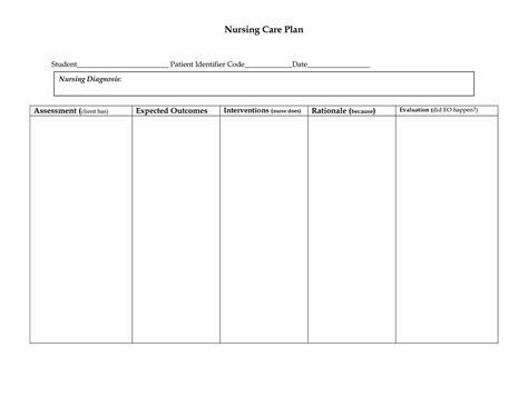 Template For Nursing Care Plan