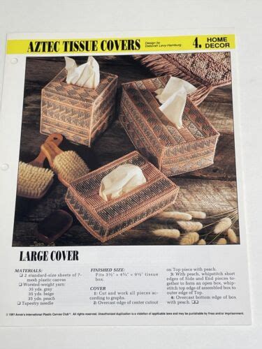 Aztec Tissue Covers Annie S Attic Plastic Canvas Pattern Ebay