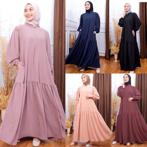 Jual Gamis Susun Crinkle Airflow Jv Hasanah Bianca Ruffle Crinkle